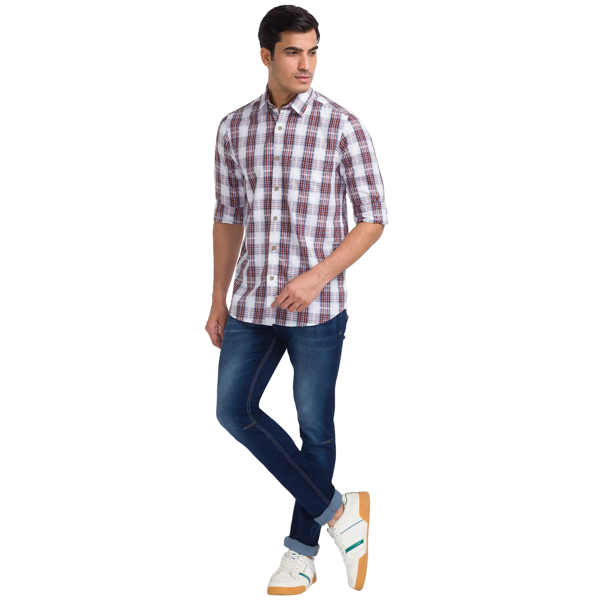 Men Blue Skinny Cropped Fit Dobby Cotton Blend Jeans - Image 5