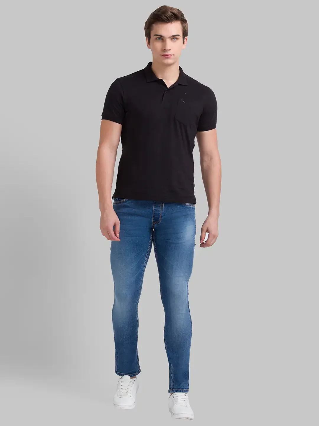 Men Blue Skinny Cropped Fit Dobby Cotton Blend Jeans - Image 4