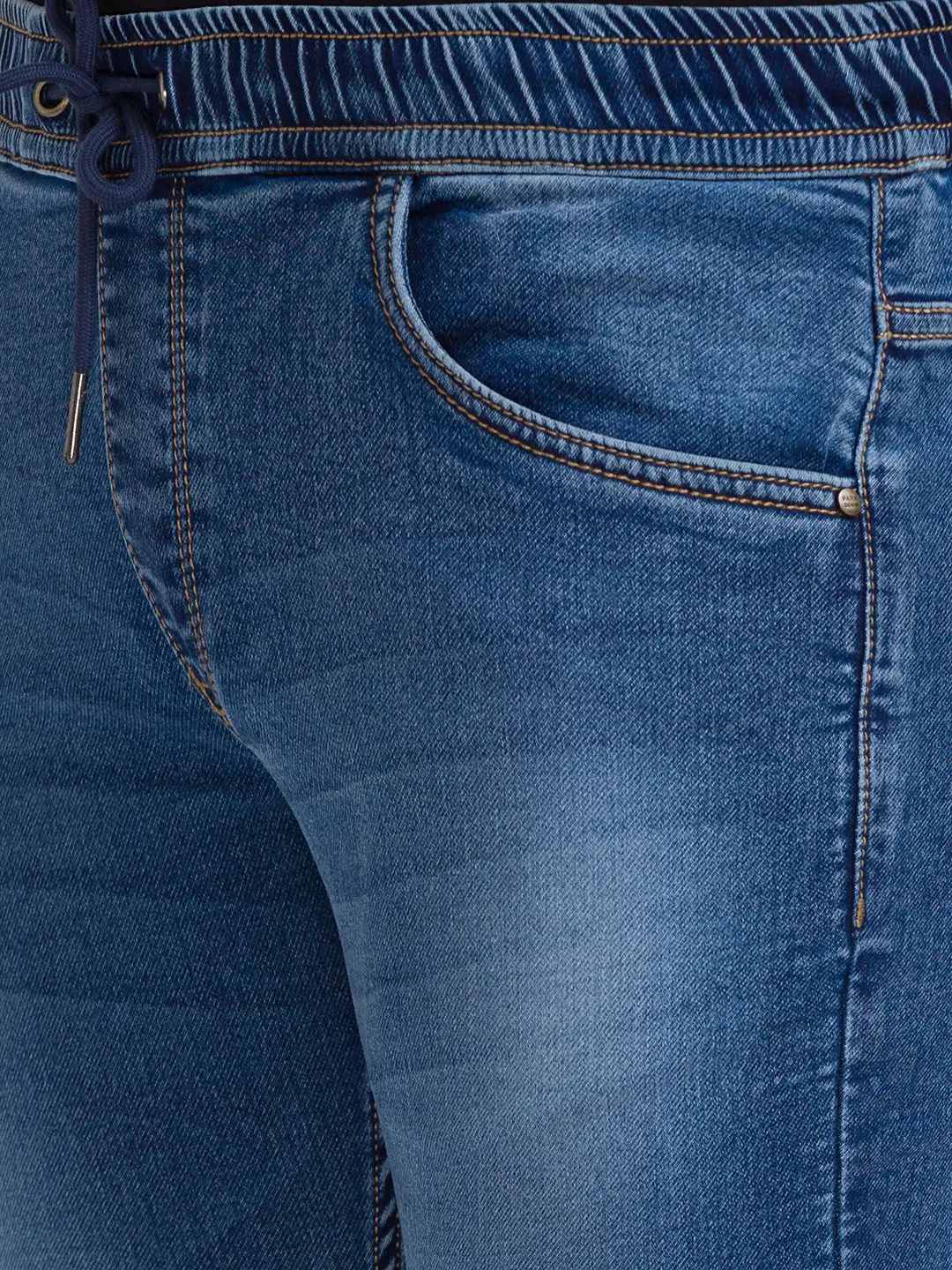 Men Blue Skinny Cropped Fit Dobby Cotton Blend Jeans - Image 5