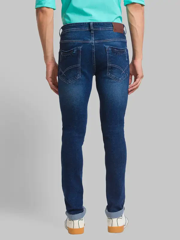 Men Blue Skinny Cropped Fit Jacquard Cotton Blend Jeans - Image 4