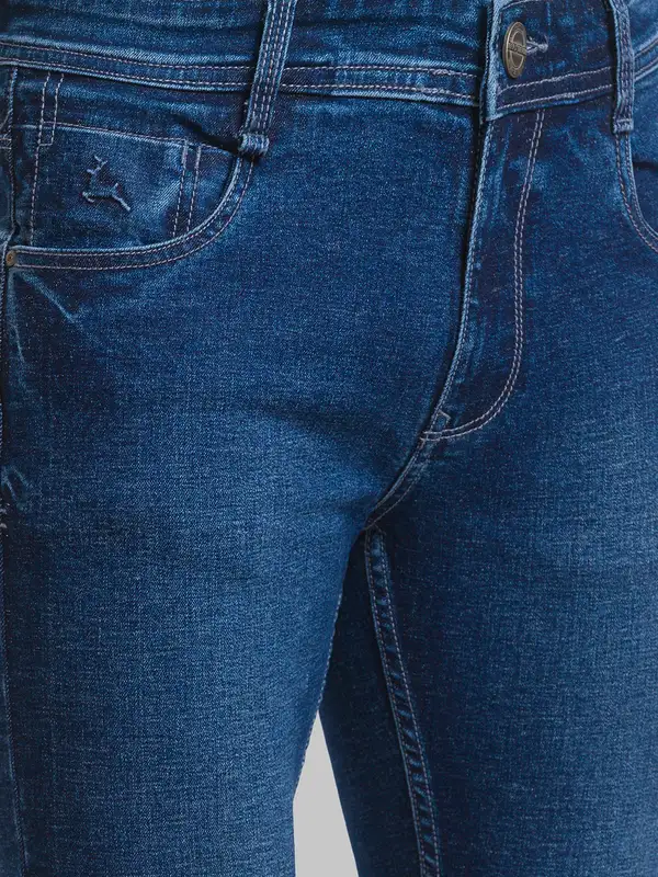 Men Blue Skinny Cropped Fit Jacquard Cotton Blend Jeans - Image 6