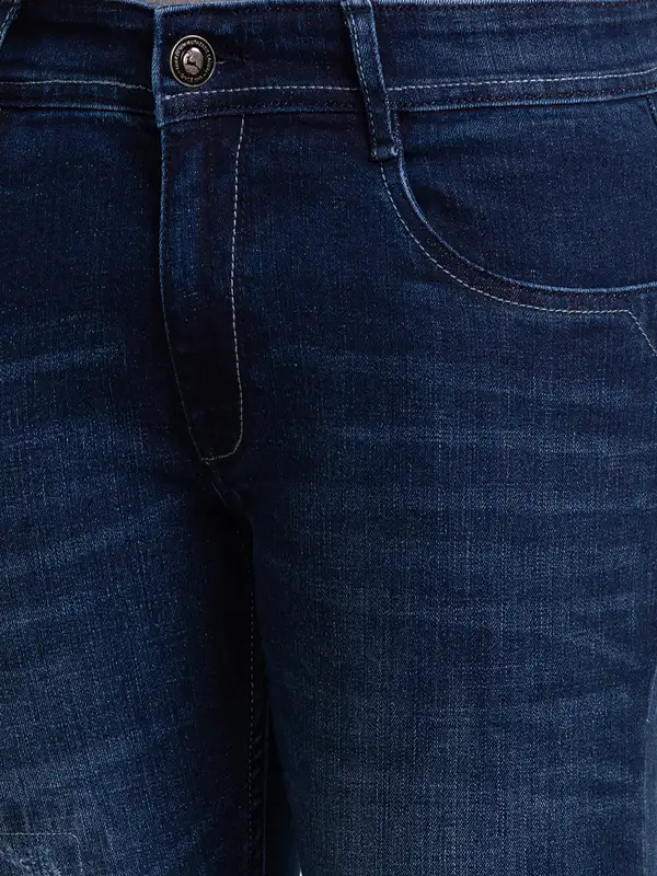 Men Blue Skinny Cropped Fit Jacquard Cotton Blend Jeans - Image 6