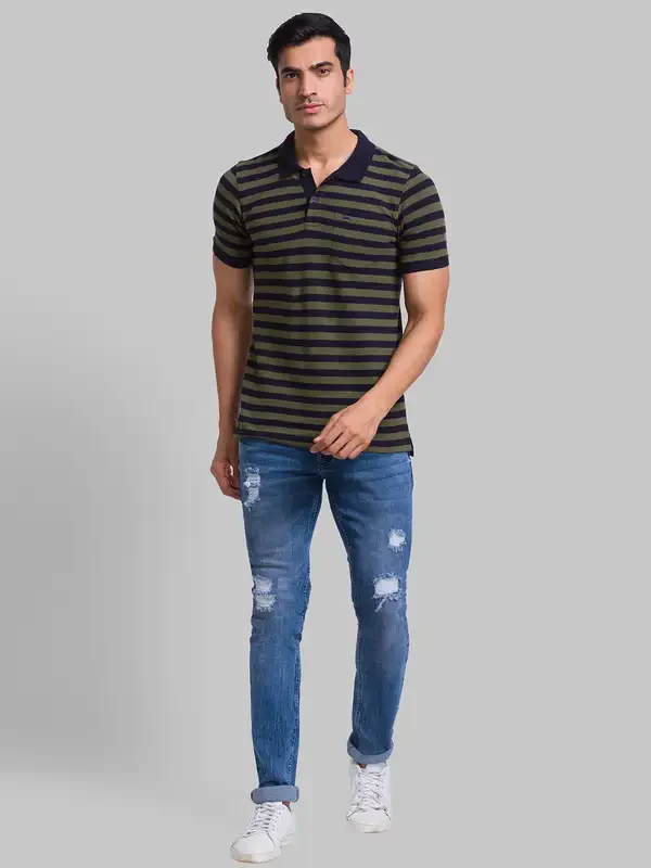 Men Blue Skinny Cropped Fit Jacquard Cotton Blend Jeans - Image 5