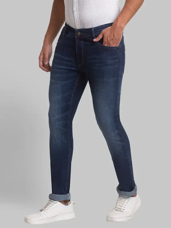Men Blue Skinny Cropped Fit Jacquard Cotton Blend Jeans - Image 3