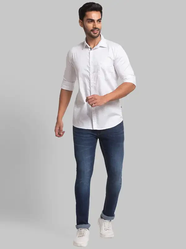 Men Blue Skinny Cropped Fit Jacquard Cotton Blend Jeans - Image 5