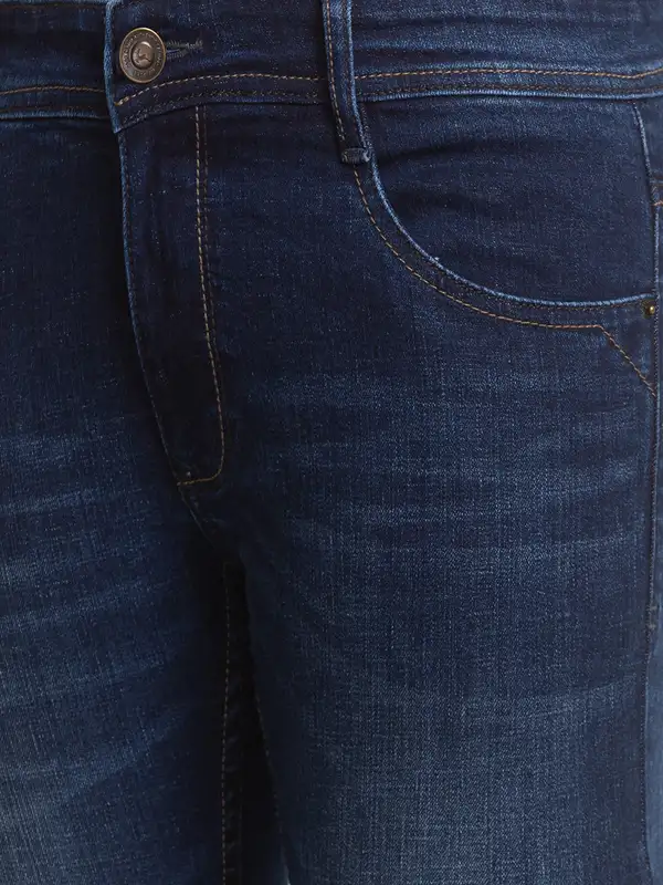 Men Blue Skinny Cropped Fit Jacquard Cotton Blend Jeans - Image 6