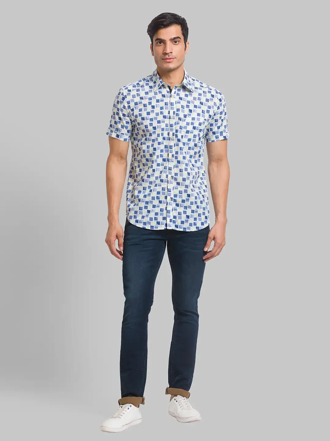 Men Blue Skinny Cropped Fit Jacquard Cotton Blend Jeans - Image 5