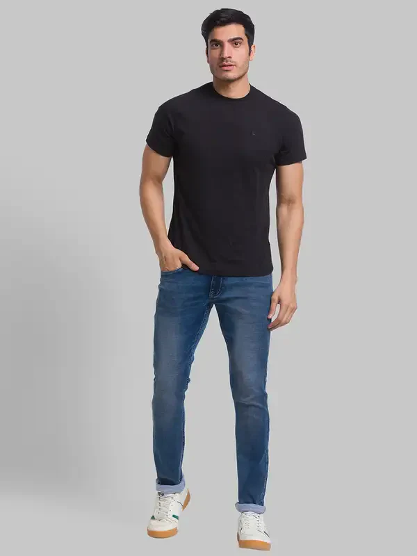 Men Blue Skinny Cropped Fit Jacquard Cotton Blend Jeans - Image 5