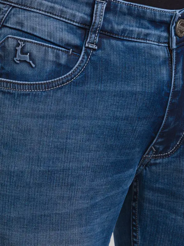 Men Blue Skinny Cropped Fit Jacquard Cotton Blend Jeans - Image 6