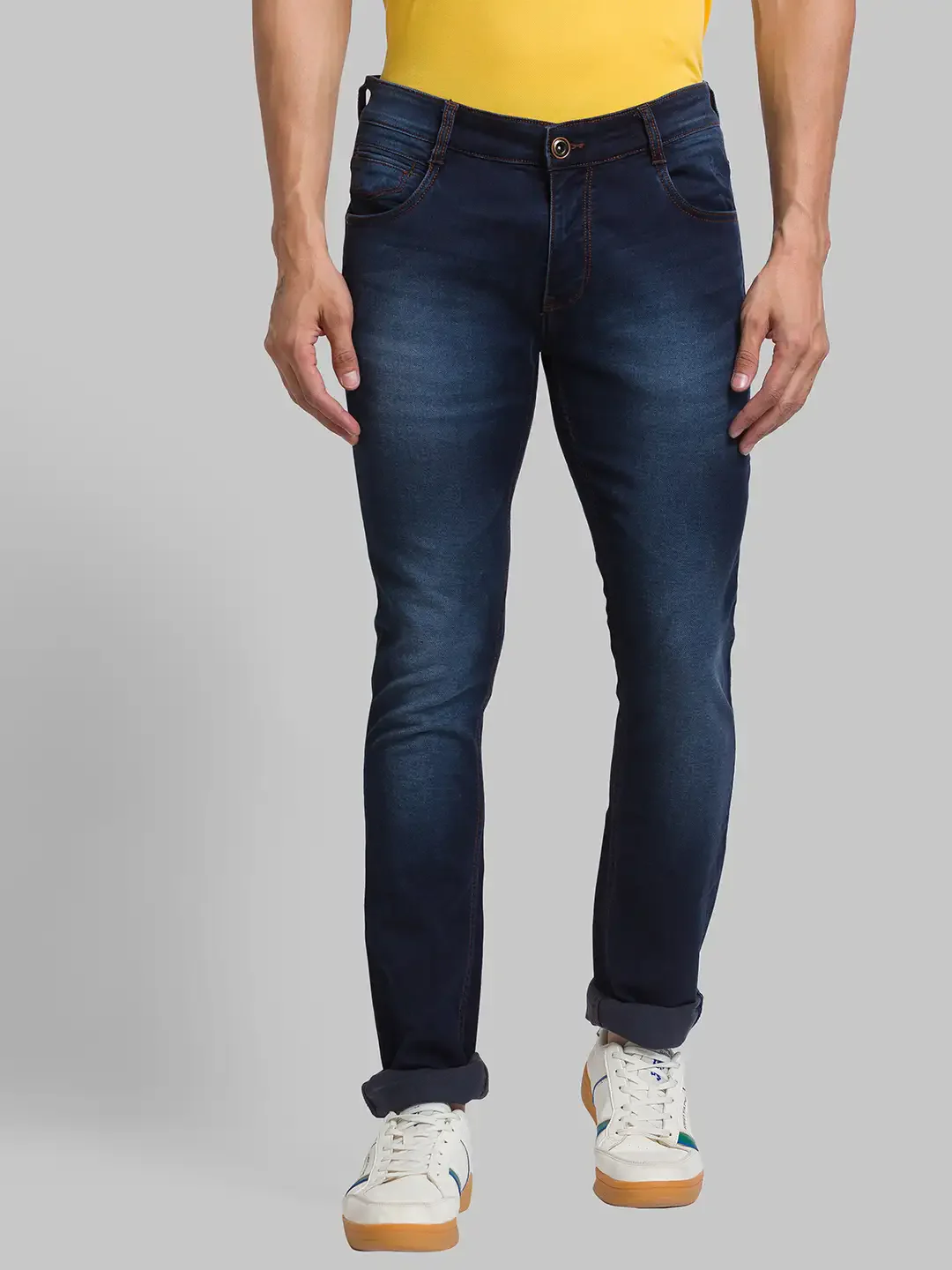 Men Blue Skinny Cropped Fit Jacquard Cotton Blend Jeans