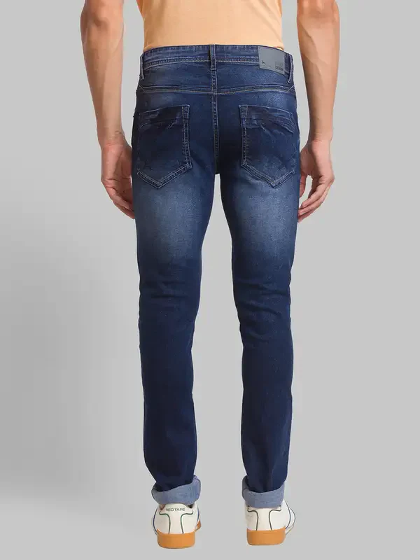 Men Blue Skinny Cropped Fit Jacquard Cotton Blend Jeans - Image 4