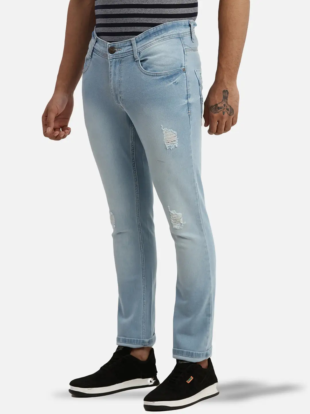 Men Blue Skinny Cropped Fit Jacquard Cotton Blend Jeans - Image 3