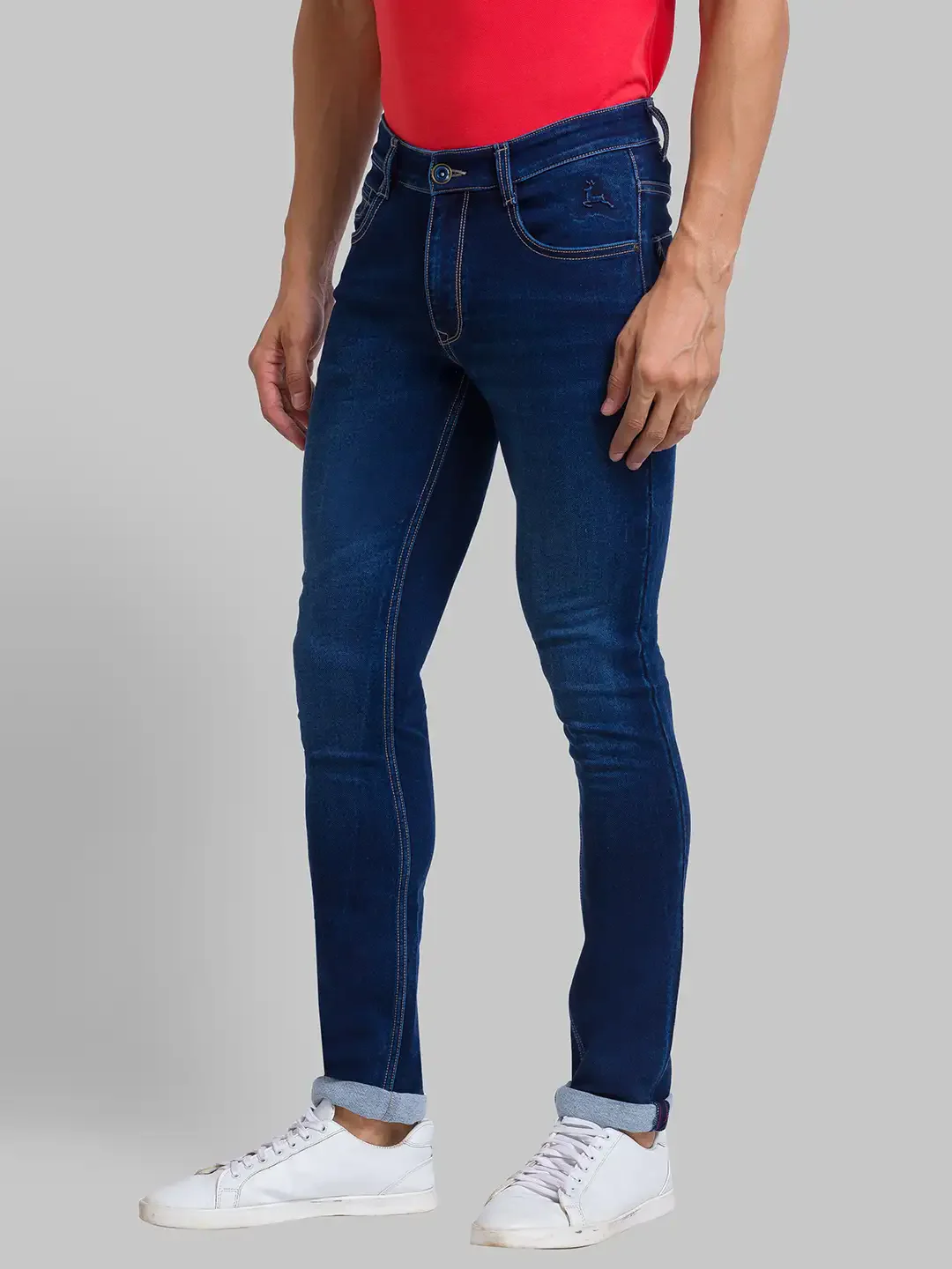 Men Blue Skinny Cropped Fit Jacquard Cotton Blend Jeans - Image 3