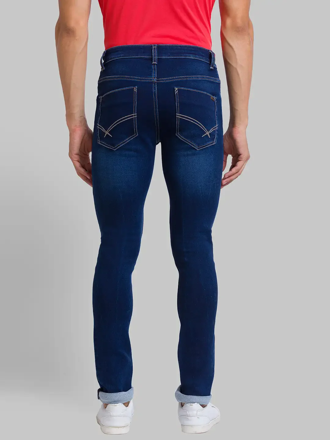 Men Blue Skinny Cropped Fit Jacquard Cotton Blend Jeans - Image 4