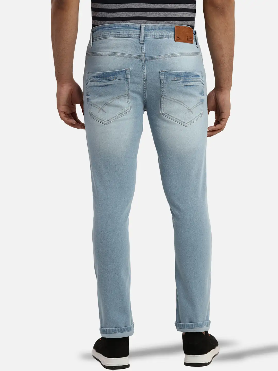 Men Blue Skinny Cropped Fit Jacquard Cotton Blend Jeans - Image 4