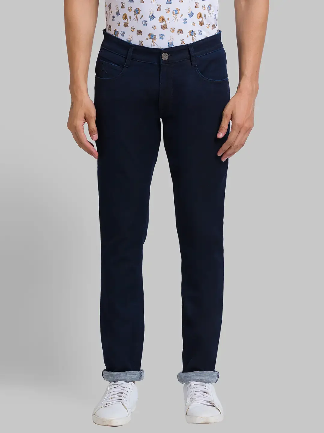 Men Blue Skinny Cropped Fit Jacquard Cotton Blend Jeans