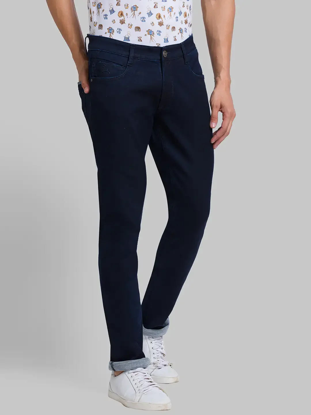 Men Blue Skinny Cropped Fit Jacquard Cotton Blend Jeans - Image 2