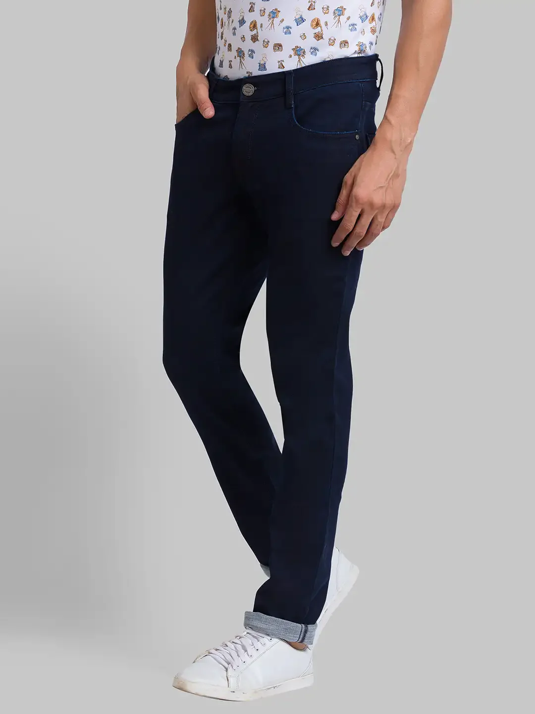 Men Blue Skinny Cropped Fit Jacquard Cotton Blend Jeans - Image 3