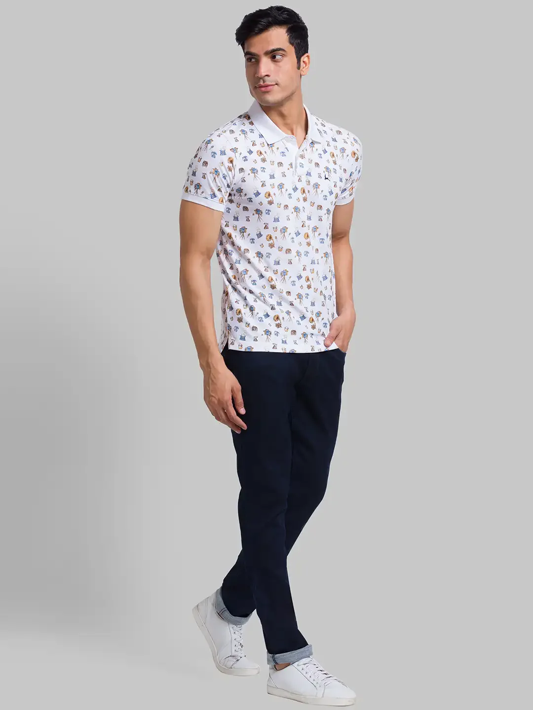Men Blue Skinny Cropped Fit Jacquard Cotton Blend Jeans - Image 5