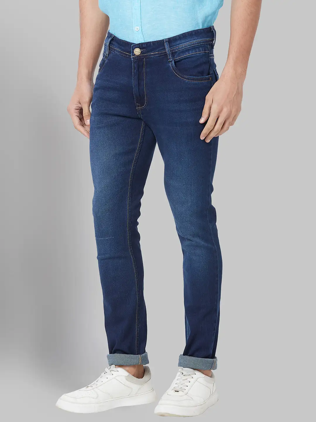 Men Blue Skinny Cropped Fit Jacquard Cotton Blend Jeans - Image 3