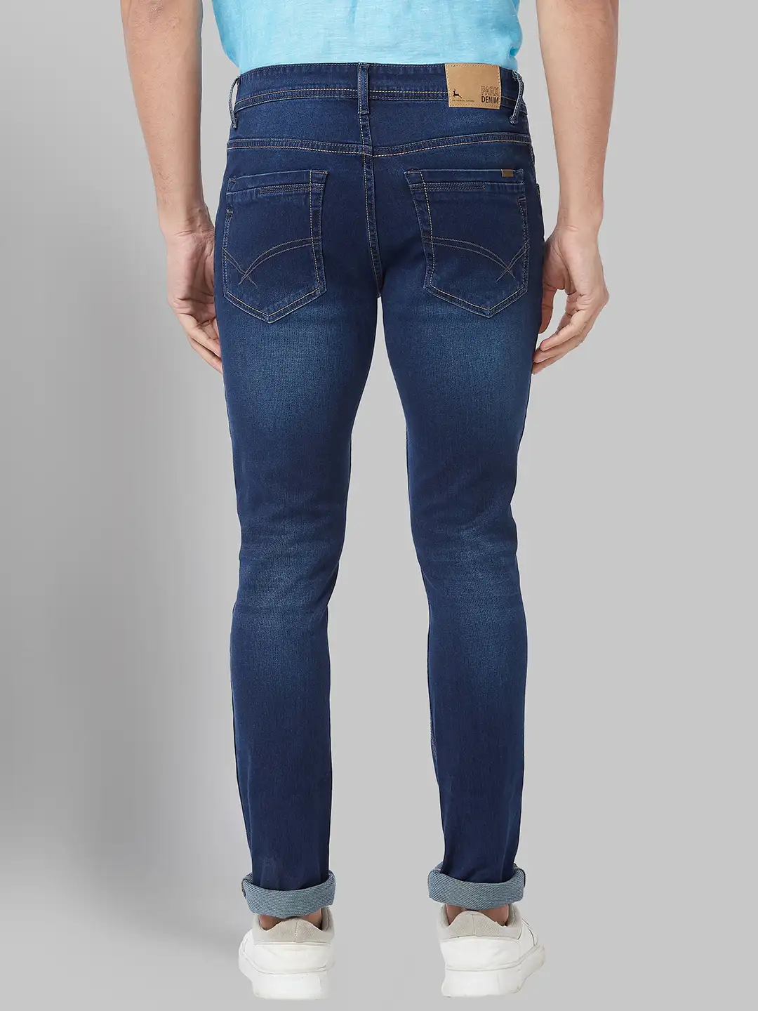 Men Blue Skinny Cropped Fit Jacquard Cotton Blend Jeans - Image 4