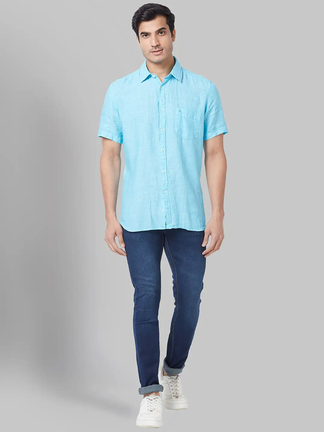Men Blue Skinny Cropped Fit Jacquard Cotton Blend Jeans - Image 5
