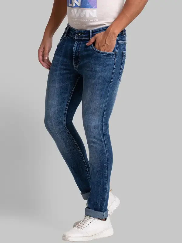 Men Blue Skinny Cropped Fit Jacquard Cotton Blend Jeans - Image 3