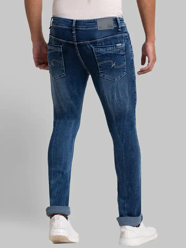 Men Blue Skinny Cropped Fit Jacquard Cotton Blend Jeans - Image 4