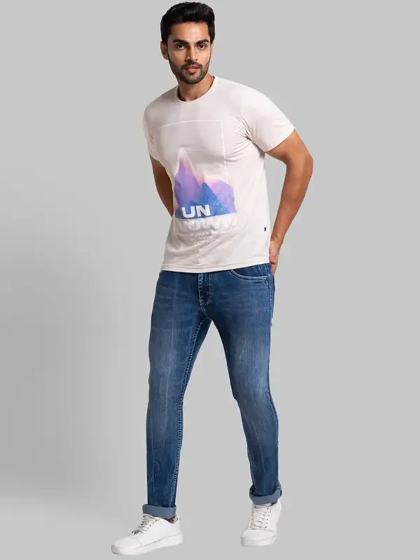 Men Blue Skinny Cropped Fit Jacquard Cotton Blend Jeans - Image 5