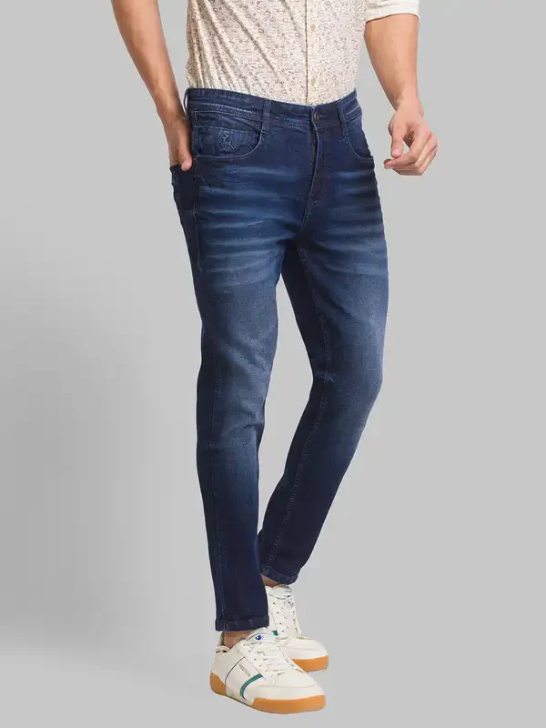 Men Blue Skinny Cropped Fit Jacquard Cotton Blend Jeans - Image 2