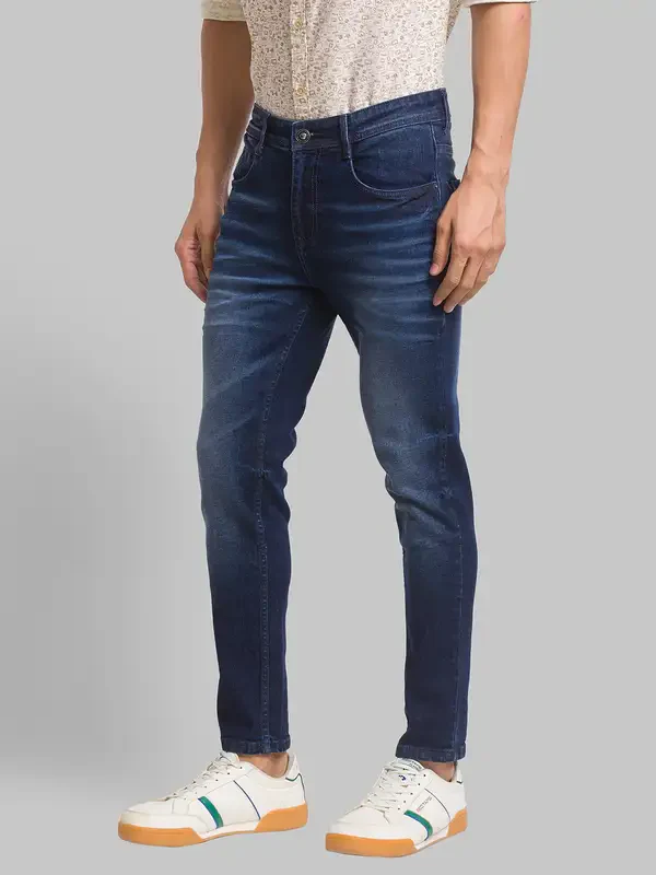Men Blue Skinny Cropped Fit Jacquard Cotton Blend Jeans - Image 3