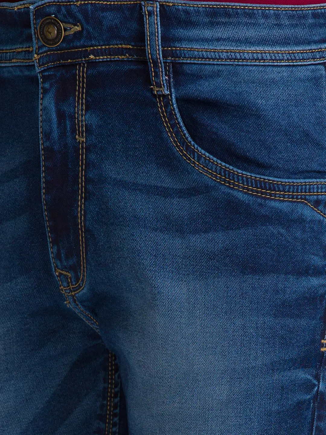 Men Blue Skinny Cropped Fit Knitted Cotton Blend Jeans - Image 6