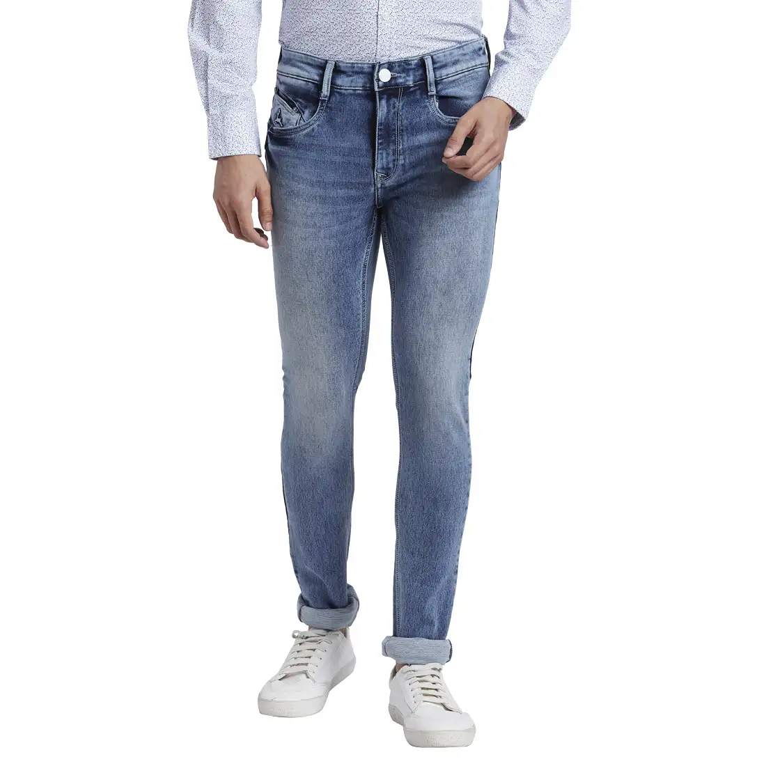 Men Blue Skinny Cropped Fit Knitted Cotton Blend Jeans