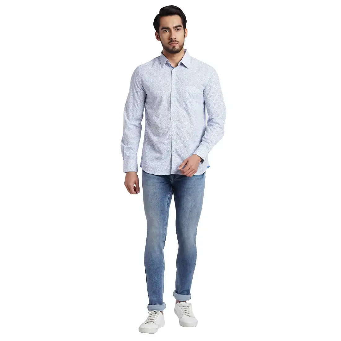 Men Blue Skinny Cropped Fit Knitted Cotton Blend Jeans - Image 5
