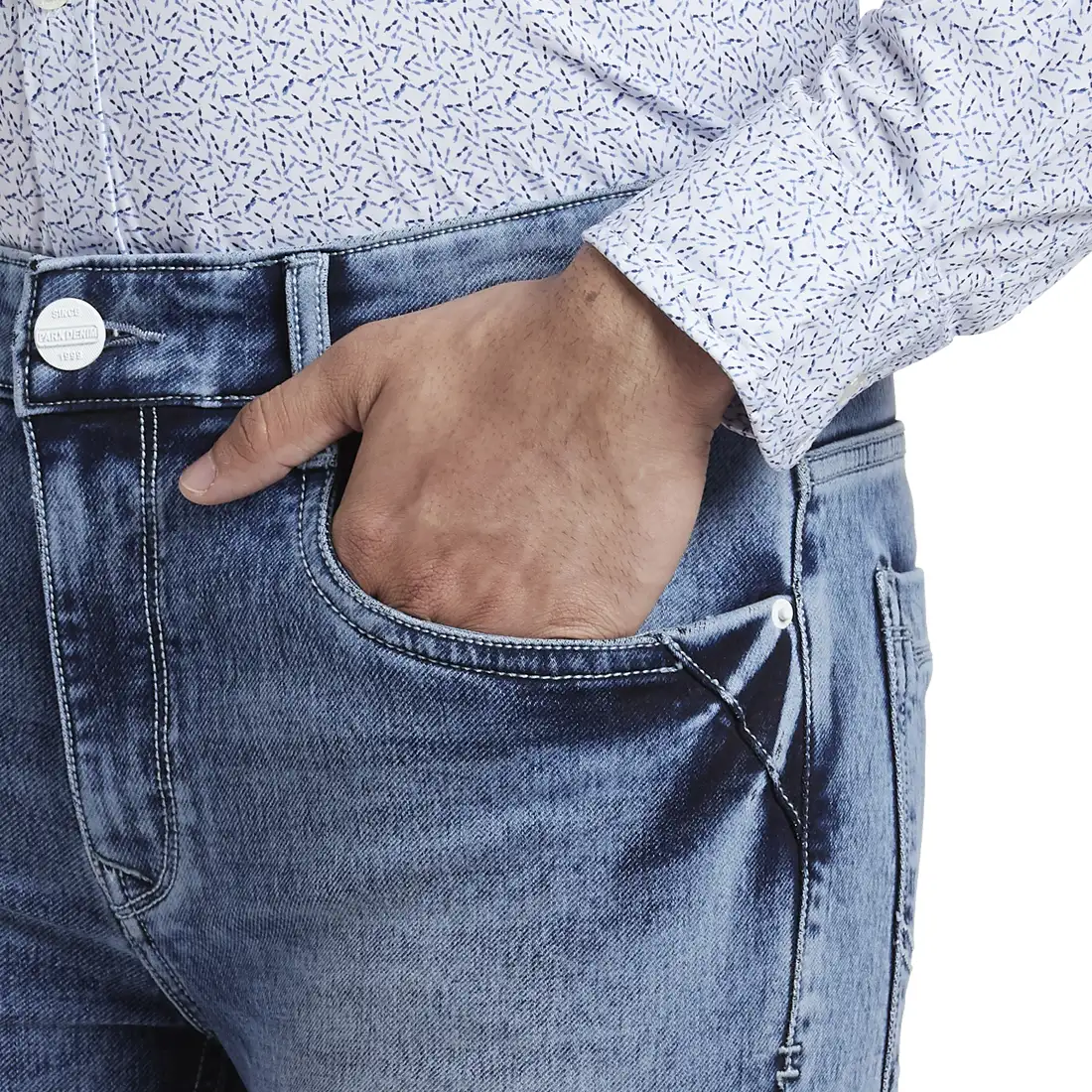 Men Blue Skinny Cropped Fit Knitted Cotton Blend Jeans - Image 6