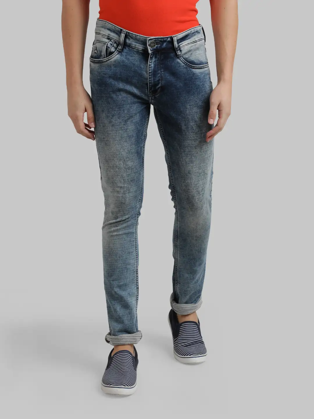 Men Blue Skinny Cropped Fit Knitted Cotton Blend Jeans
