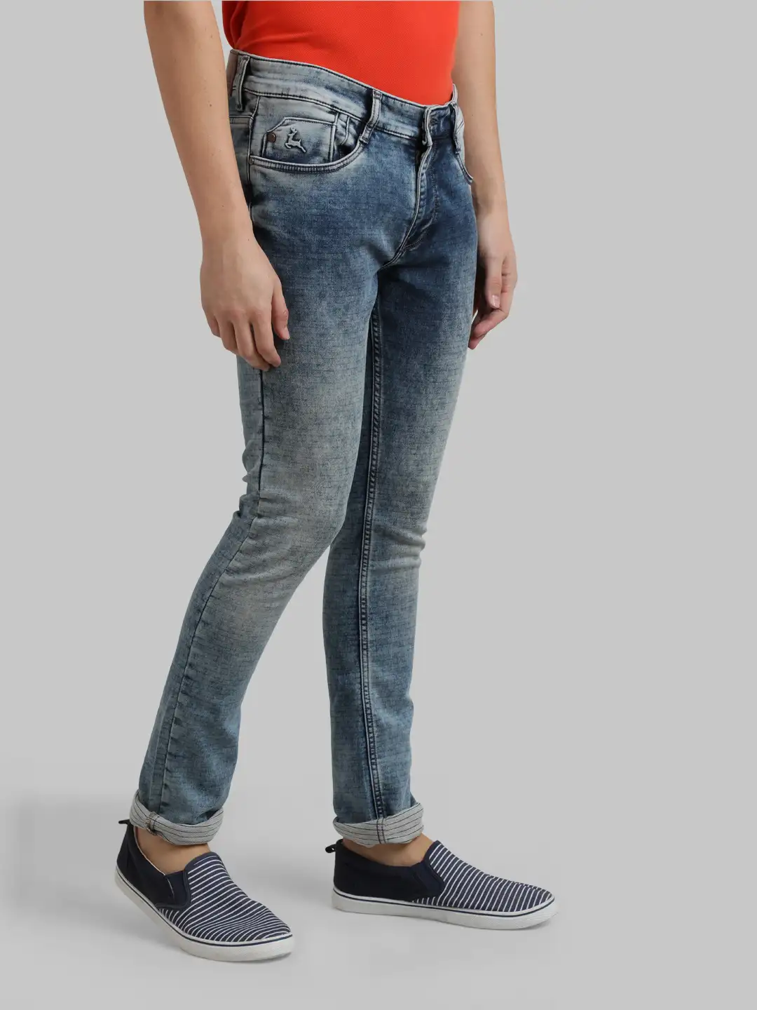 Men Blue Skinny Cropped Fit Knitted Cotton Blend Jeans - Image 2