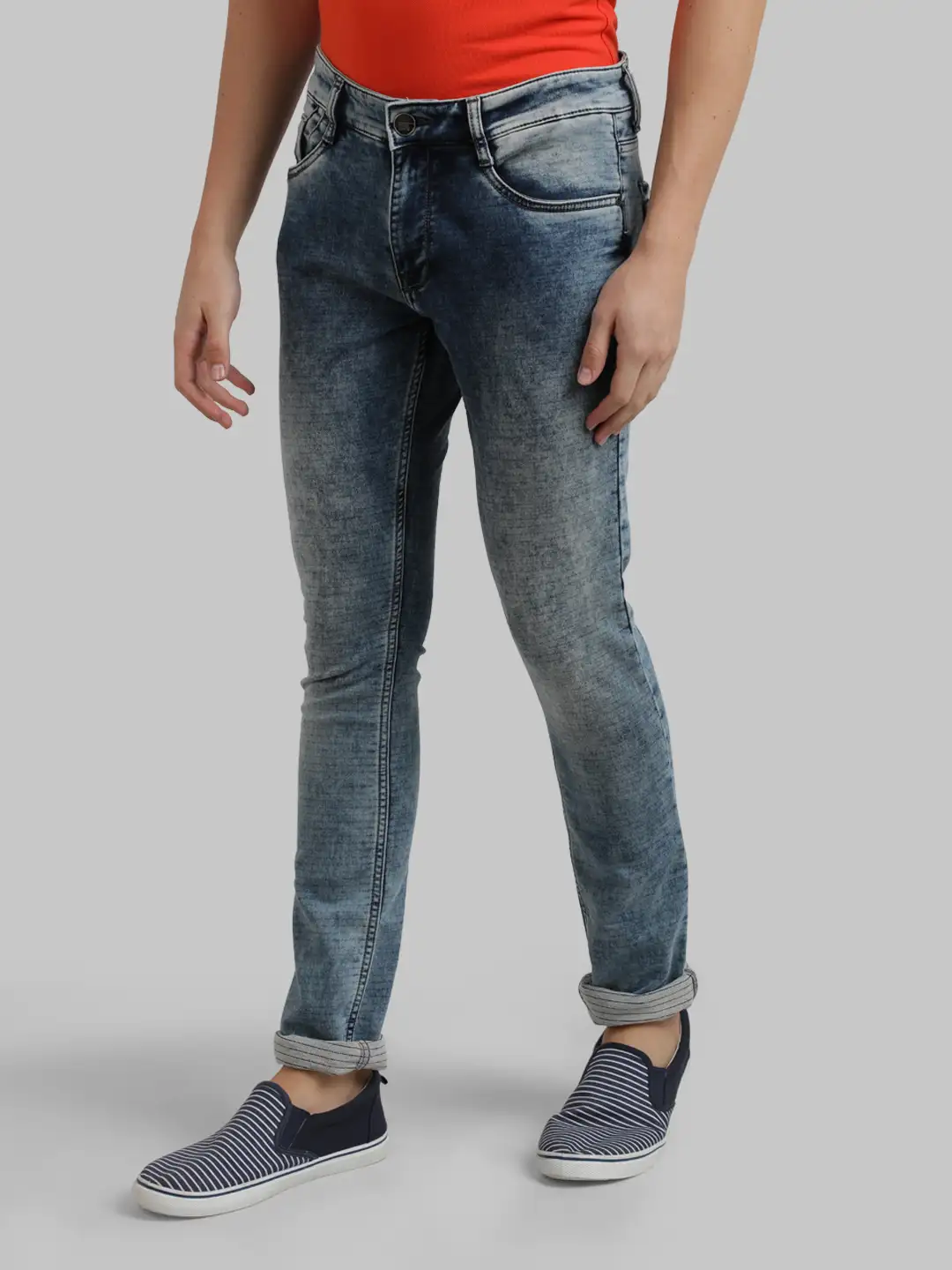 Men Blue Skinny Cropped Fit Knitted Cotton Blend Jeans - Image 3