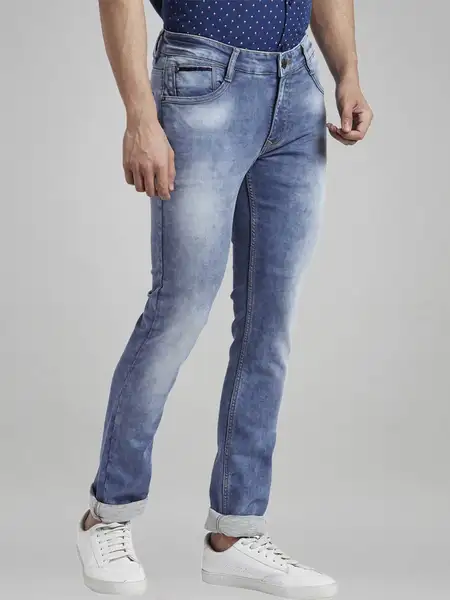 Men Blue Skinny Cropped Fit Knitted Cotton Blend Jeans