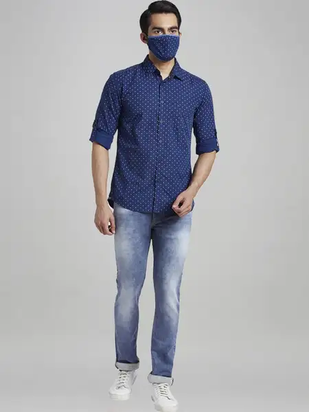 Men Blue Skinny Cropped Fit Knitted Cotton Blend Jeans - Image 5