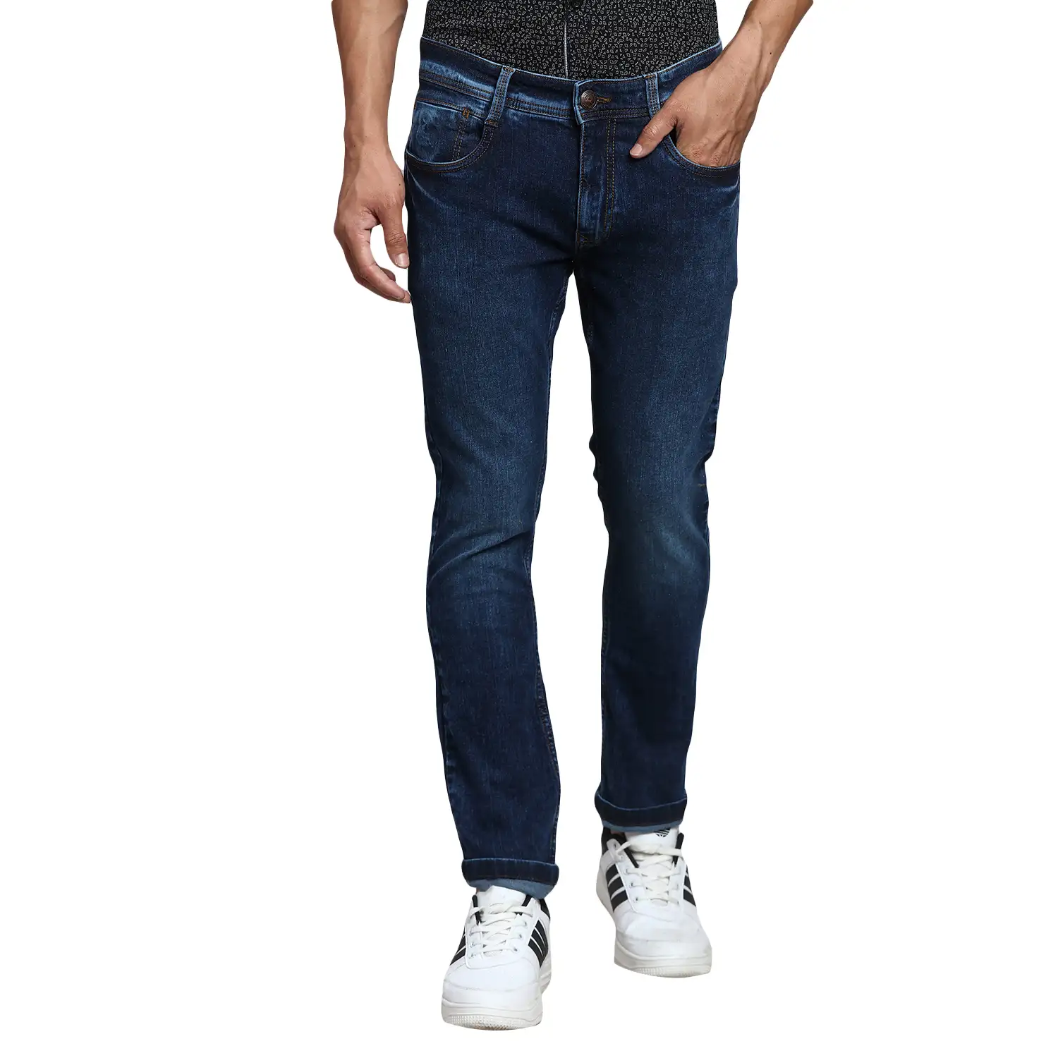 Men Blue Skinny Cropped Fit Plain Cotton Blend Jeans