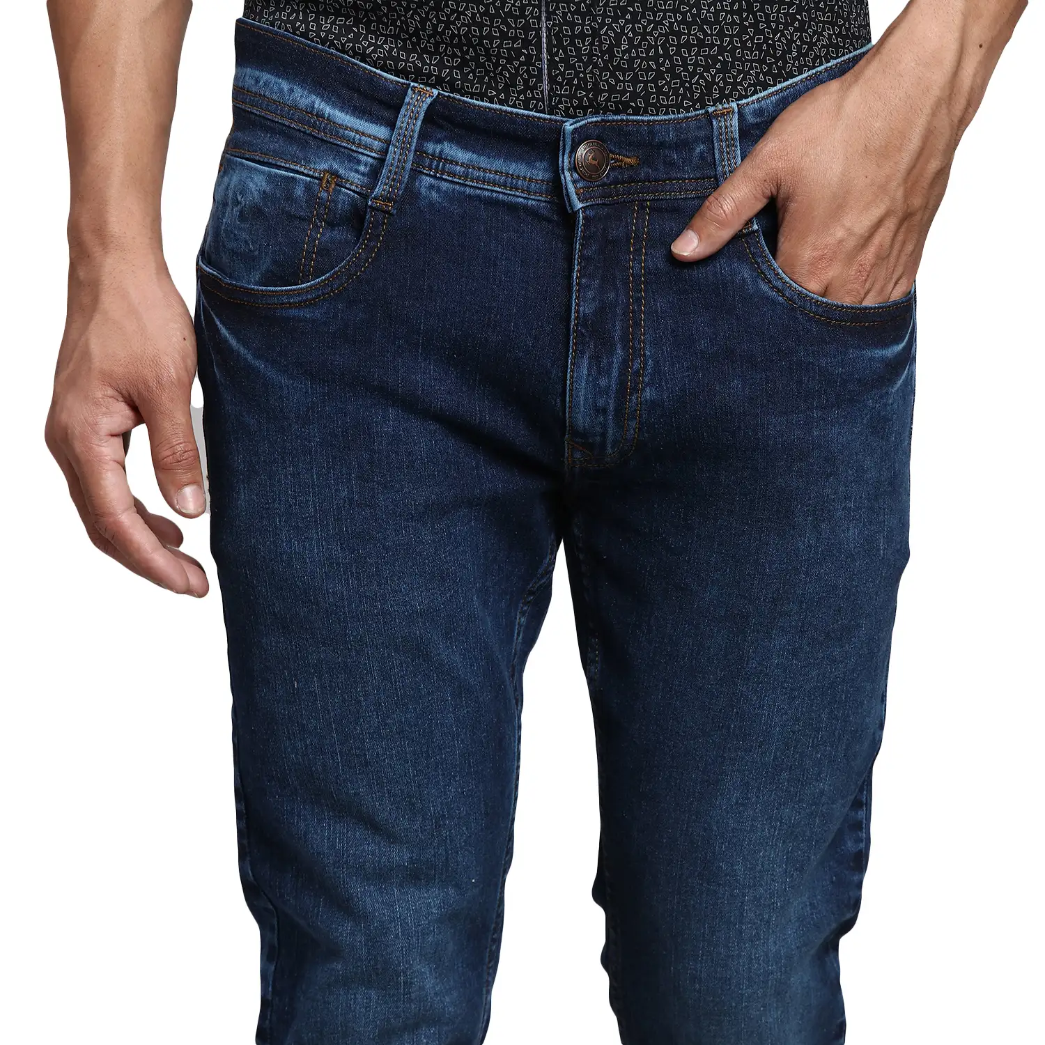 Men Blue Skinny Cropped Fit Plain Cotton Blend Jeans - Image 6