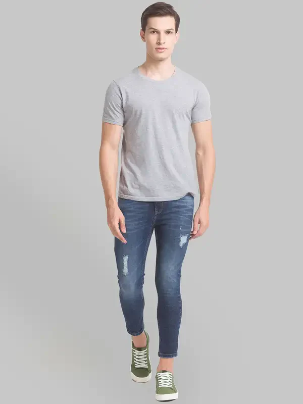 Men Blue Skinny Cropped Fit Plain Cotton Blend Jeans - Image 5