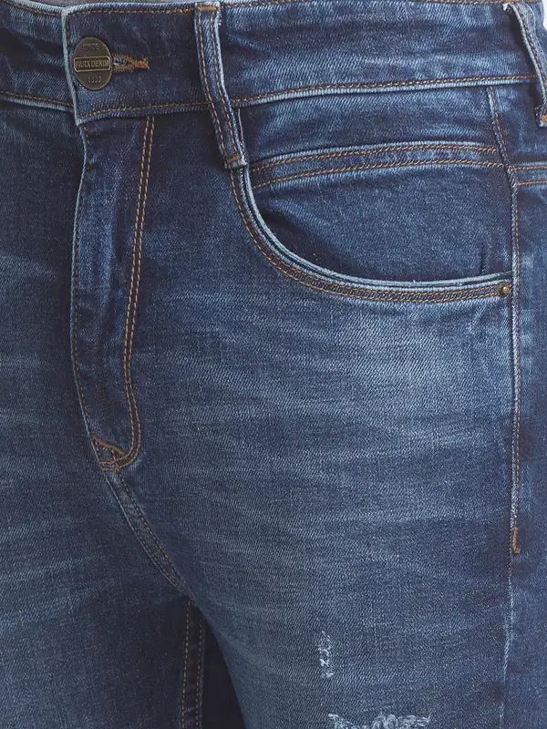 Men Blue Skinny Cropped Fit Plain Cotton Blend Jeans - Image 6
