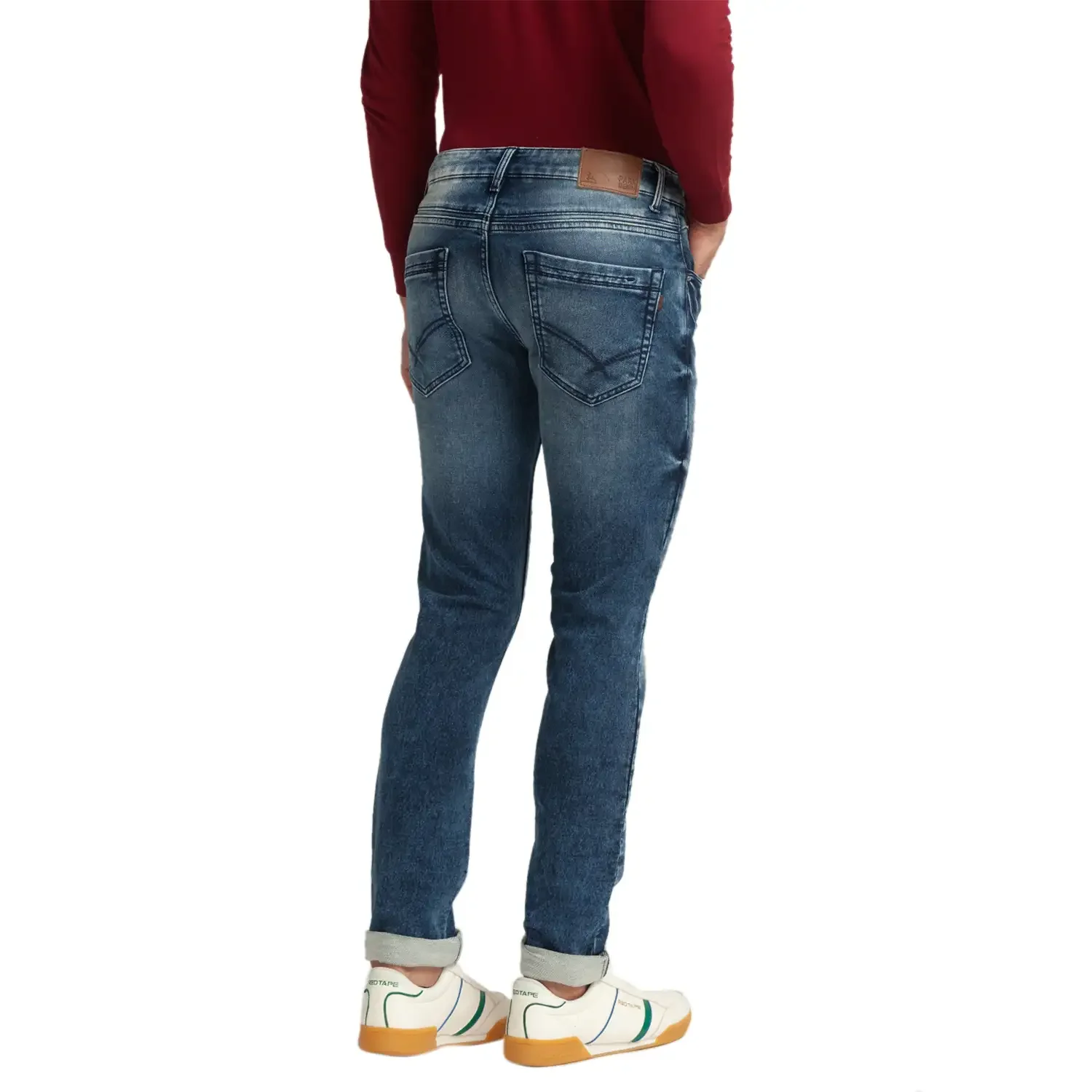 Men Blue Skinny Cropped Fit Plain Cotton Blend Jeans - Image 4