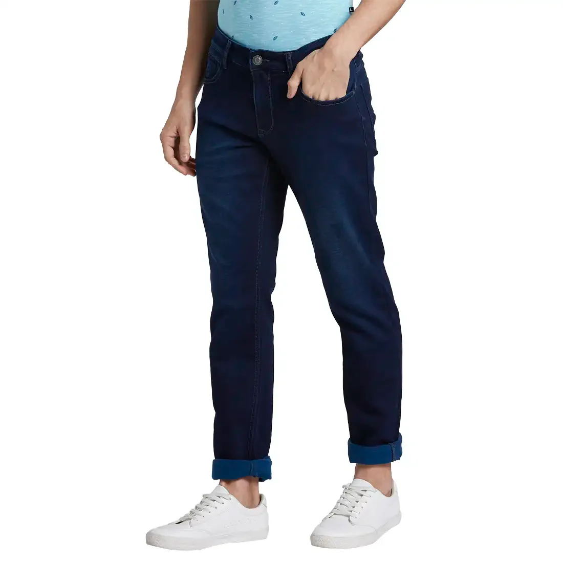 Men Blue Skinny Cropped Fit Plain Cotton Blend Jeans - Image 3