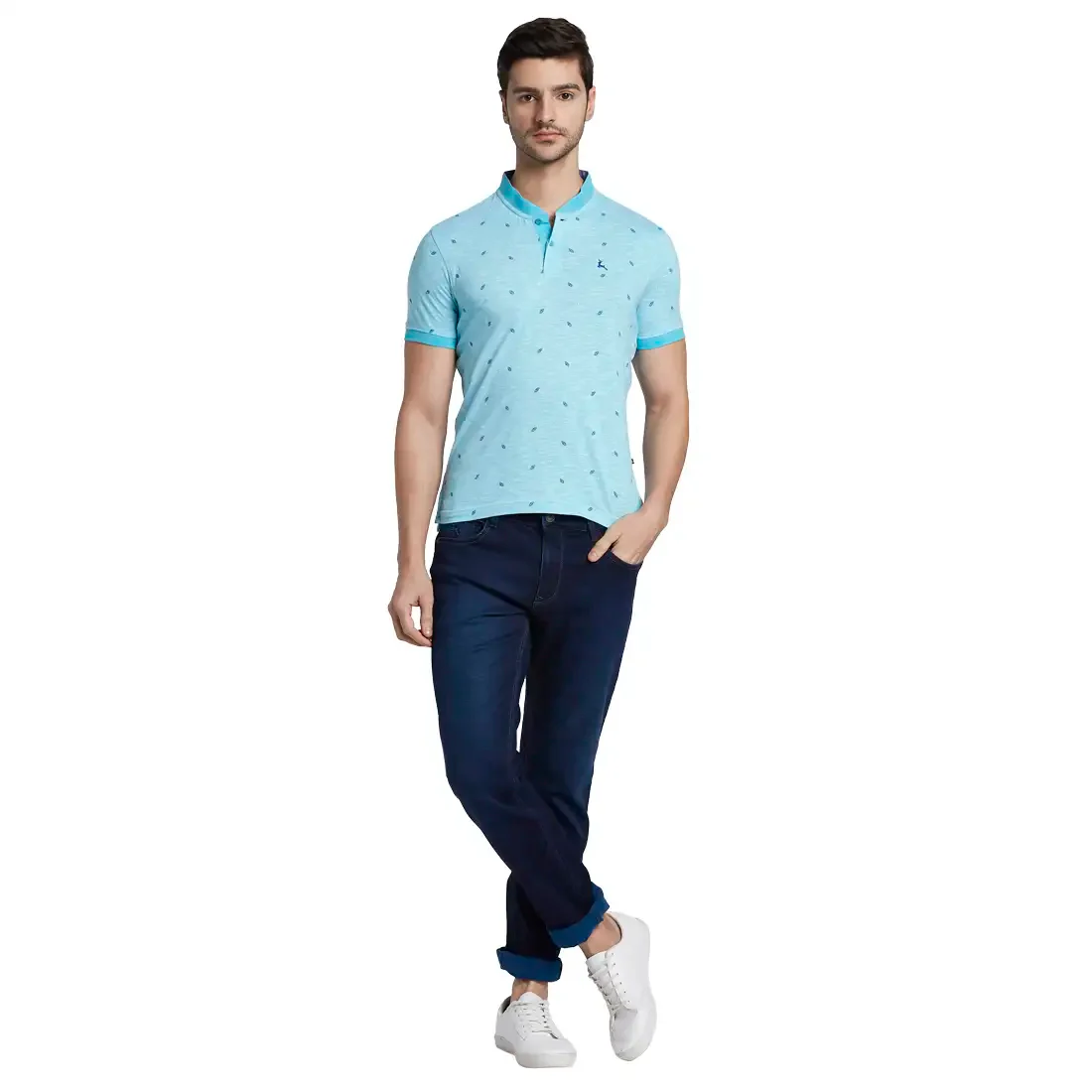 Men Blue Skinny Cropped Fit Plain Cotton Blend Jeans - Image 5