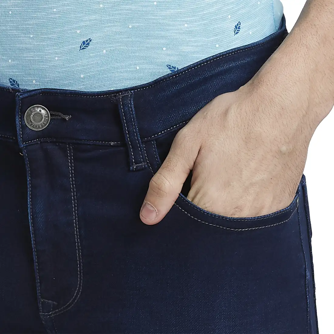 Men Blue Skinny Cropped Fit Plain Cotton Blend Jeans - Image 6