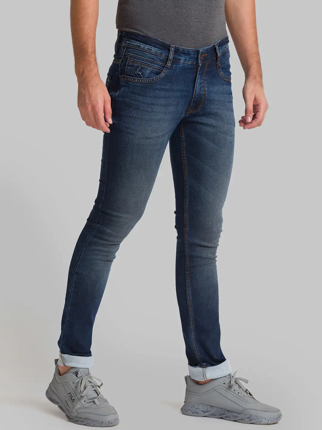 Men Blue Skinny Cropped Fit Plain Cotton Blend Jeans - Image 2