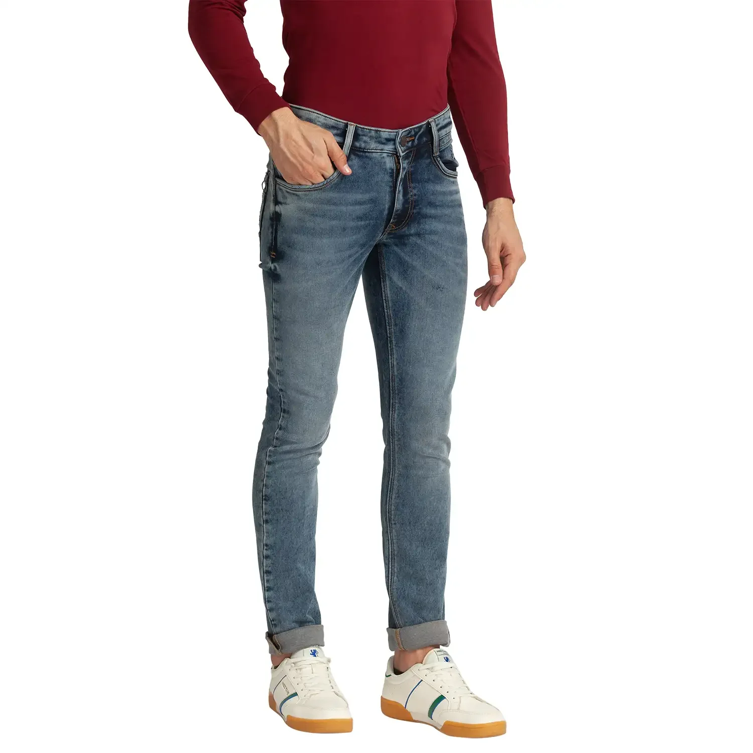 Men Blue Skinny Cropped Fit Plain Cotton Blend Jeans - Image 2
